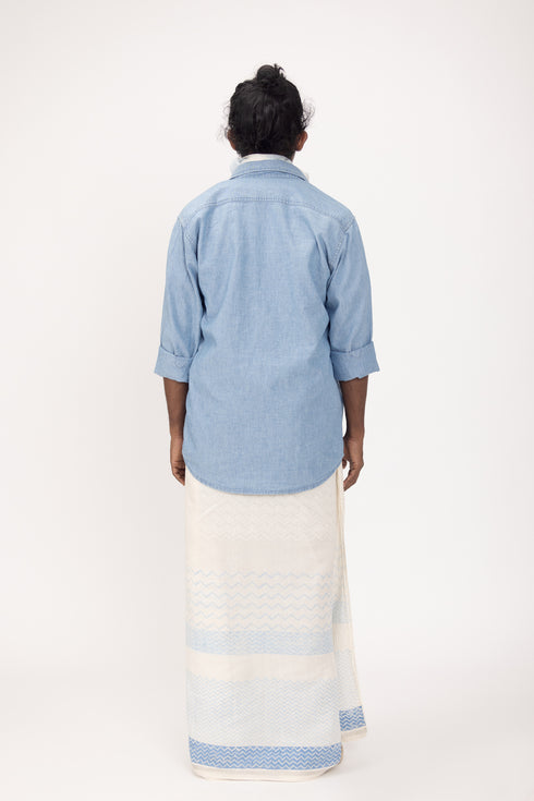 CHOTTANIKKARA Hand Woven & Hand Block Printed Kasavu Mundu
